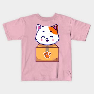 Cute Cat In Box Cartoon Kids T-Shirt